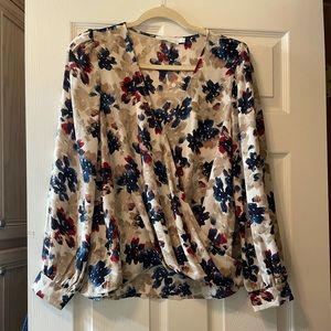 Floral Fake Wrap Blouse